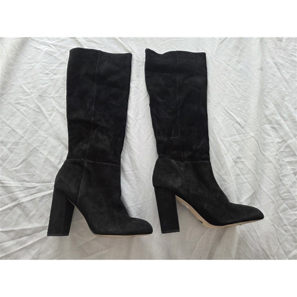 NWOT Sam Edelman 7 Knee Boots Black Real Suede Heeled 131799